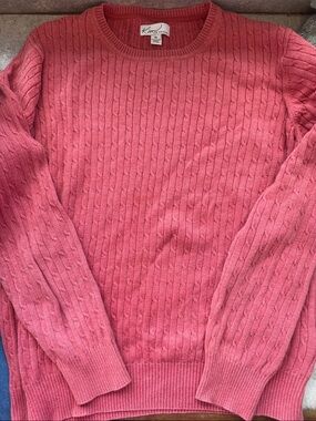 Kim Rogers Coral Cable-Knit Crewneck Sweater